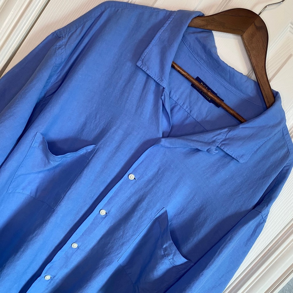 Polo Ralph Lauren Mens 4XB Linen Silk Blend Blue Camp Collar Button Up Shirt